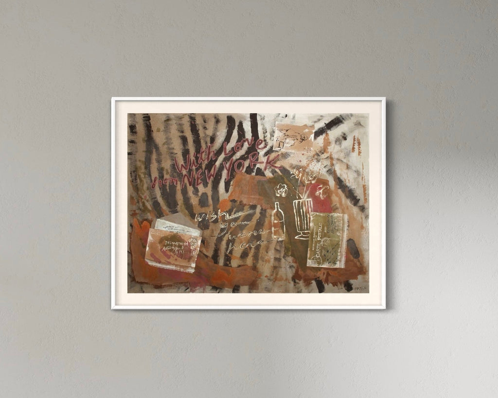 Framed artwork with a zebra design on a gray wall